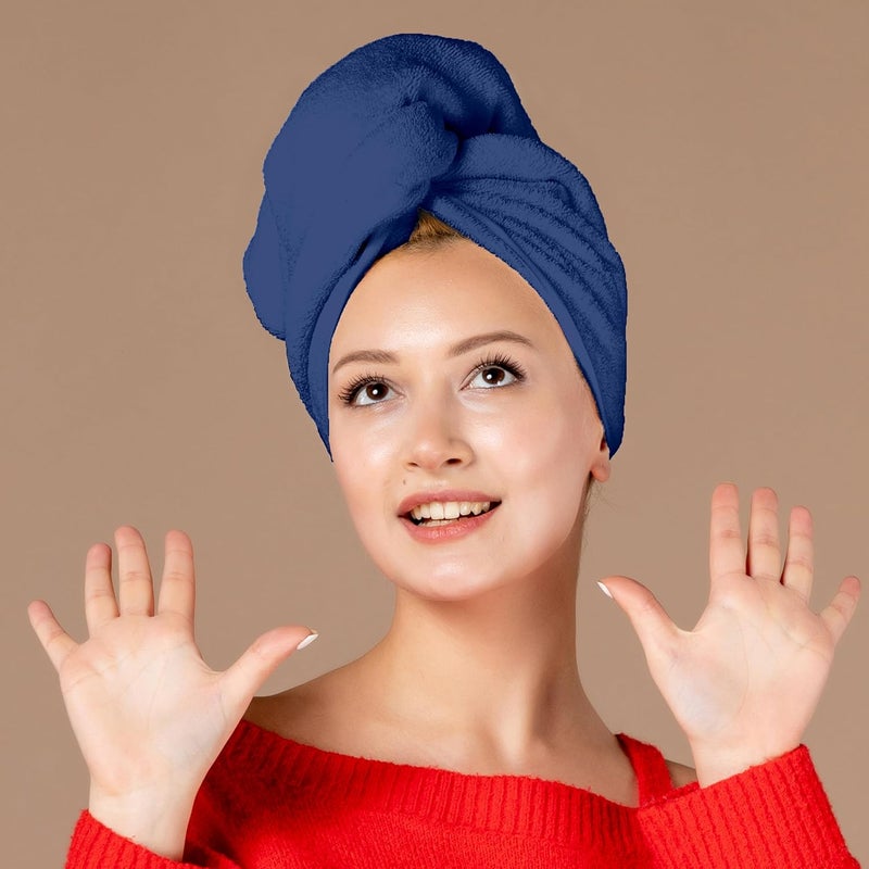 Siesta Zen Premium Quality 100% Combed Cotton Hair Drying Towel - Navy - Image 5